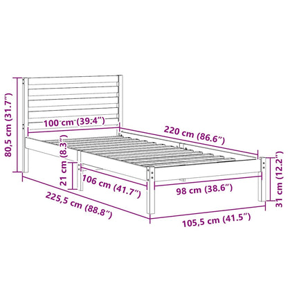 Struttura del letto Marrone cerato 100 x 220 cm Pino massello