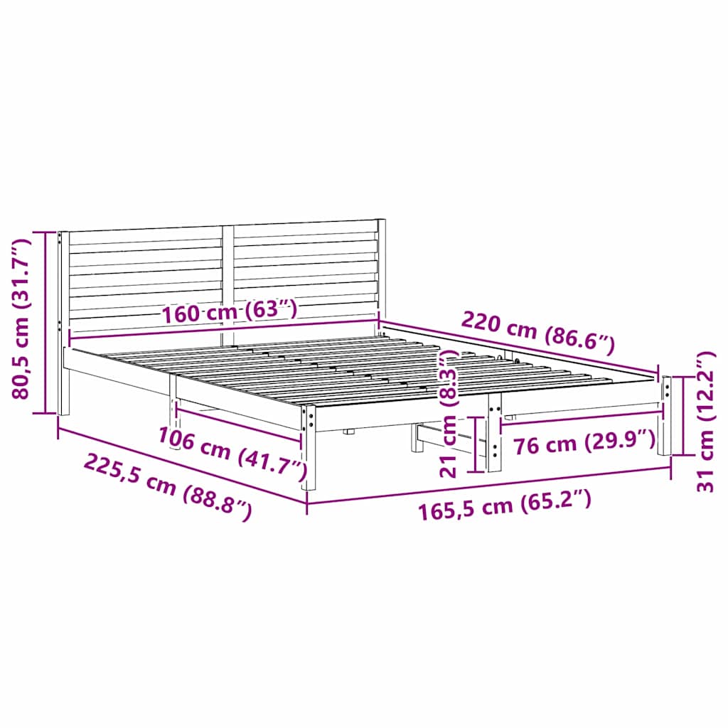 Struttura del letto Marrone 160 x 220 cm Pino massello | homemem39