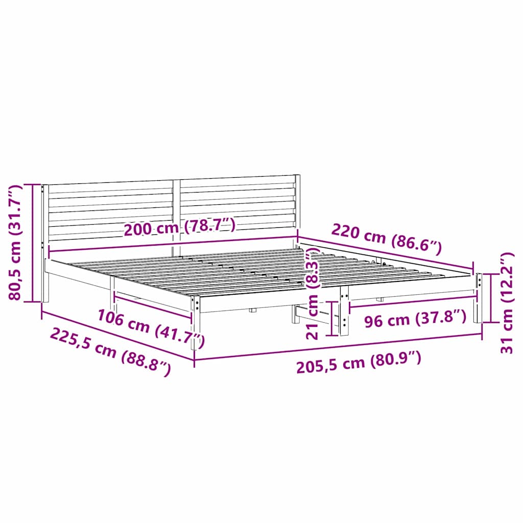 Struttura del letto Marrone cerato 200 x 220 cm Pino massello | homemem39