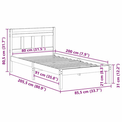 Struttura del letto Bianco 80 x 200 cm Pino massello | homemem39