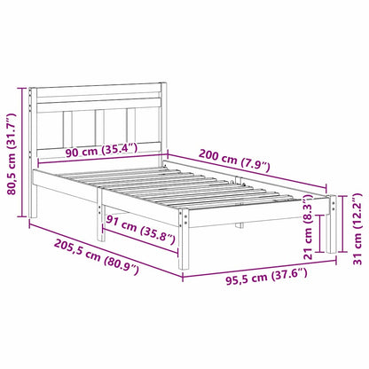 Struttura del letto Marrone 90 x 200 cm Pino massello | homemem39