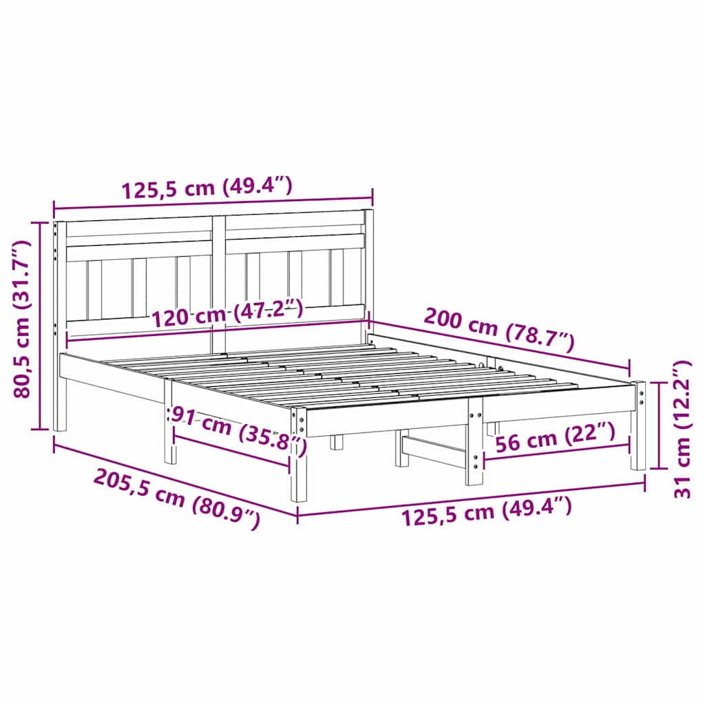 Struttura del letto Marrone 120 x 200 cm Pino massello | homemem39