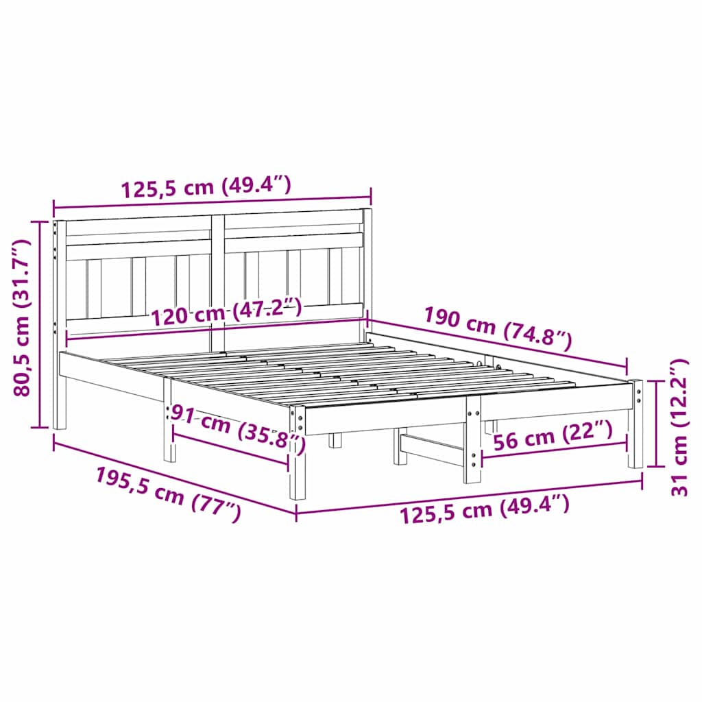 Struttura del letto Marrone 120 x 190 cm Pino massello | homemem39