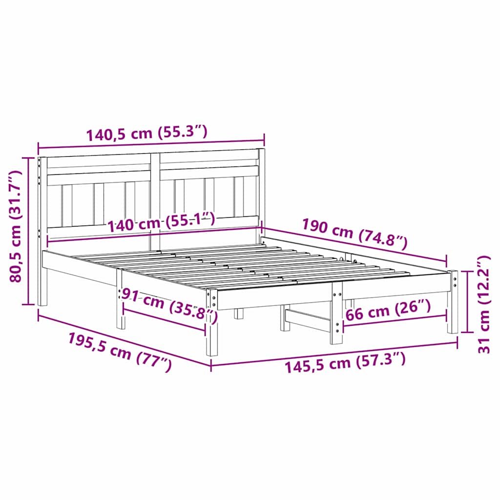 Struttura del letto Marrone 140 x 190 cm Pino massello | homemem39