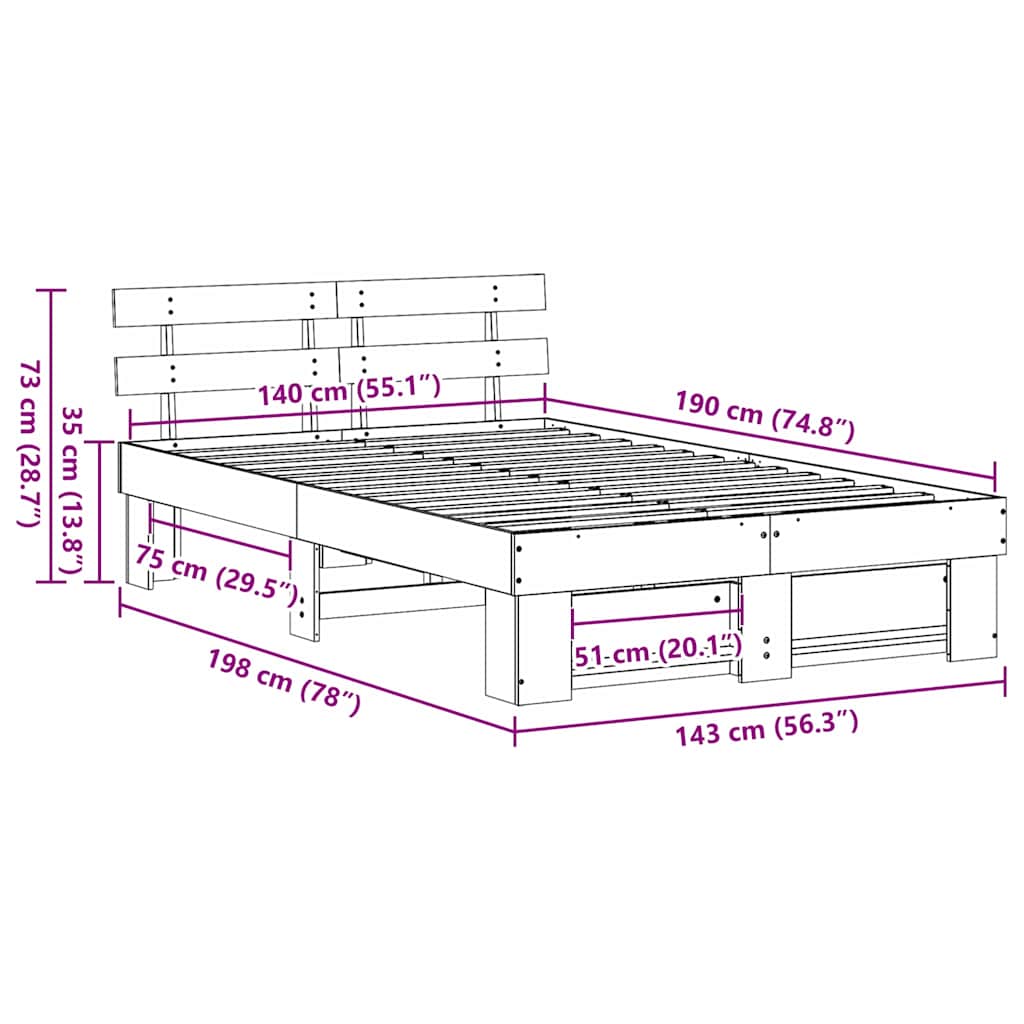 Struttura del letto Marrone cerato 140 x 190 cm Pino massello | homemem39