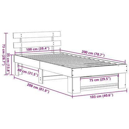 Struttura del letto Bianco 100 x 200 cm Pino massello | homemem39