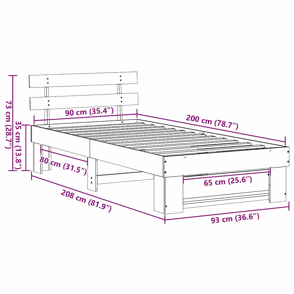 Struttura del letto Bianco 90 x 200 cm Pino massello | homemem39