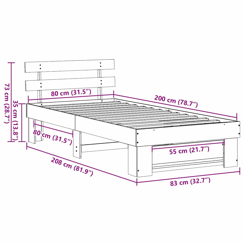 Struttura del letto Bianco 80 x 200 cm Pino massello | homemem39