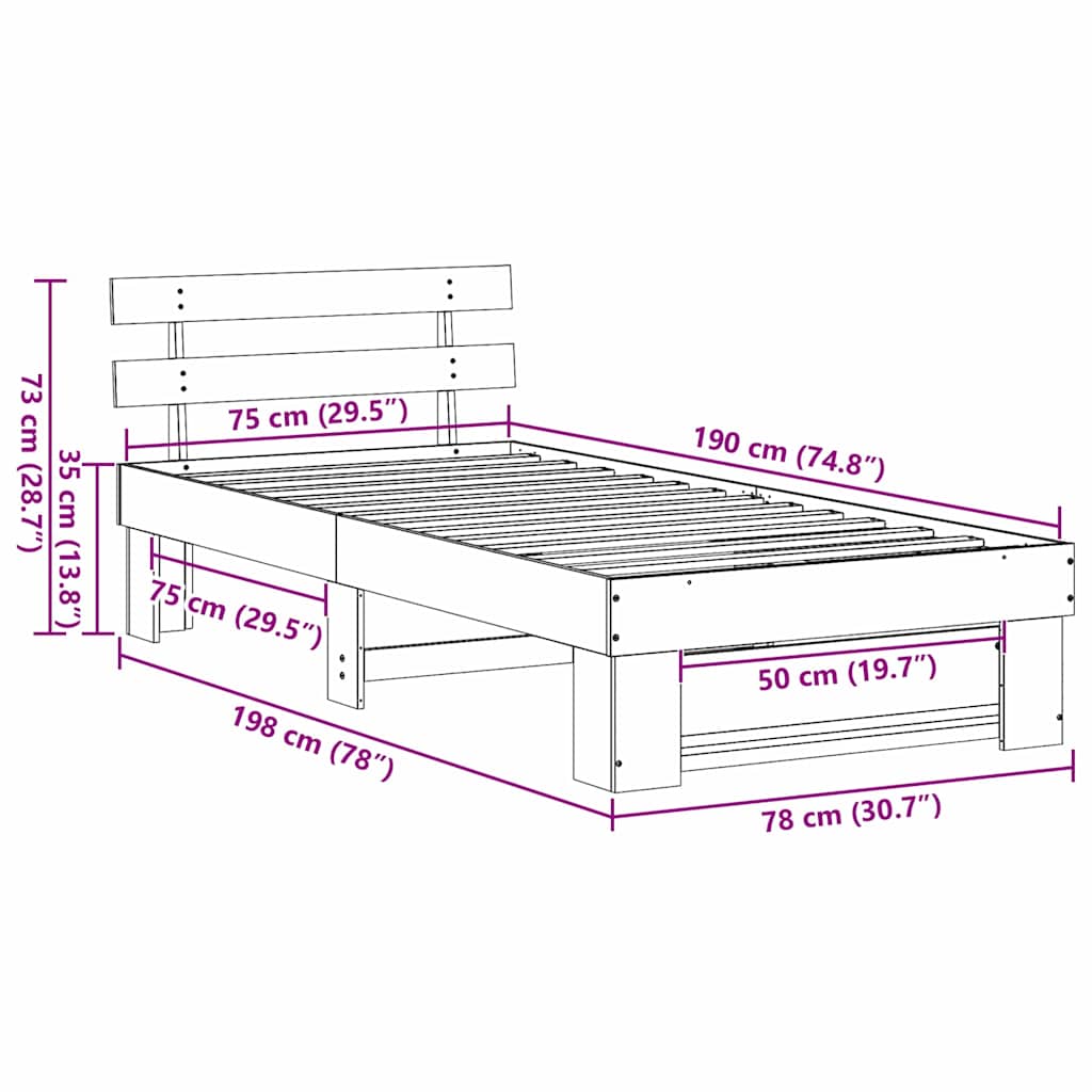 Struttura del letto Bianco 75 x 190 cm Pino massello | homemem39