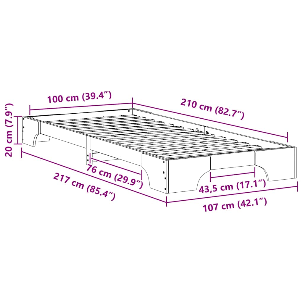 Struttura del letto Bianco 100 x 210 cm Pino massello | homemem39