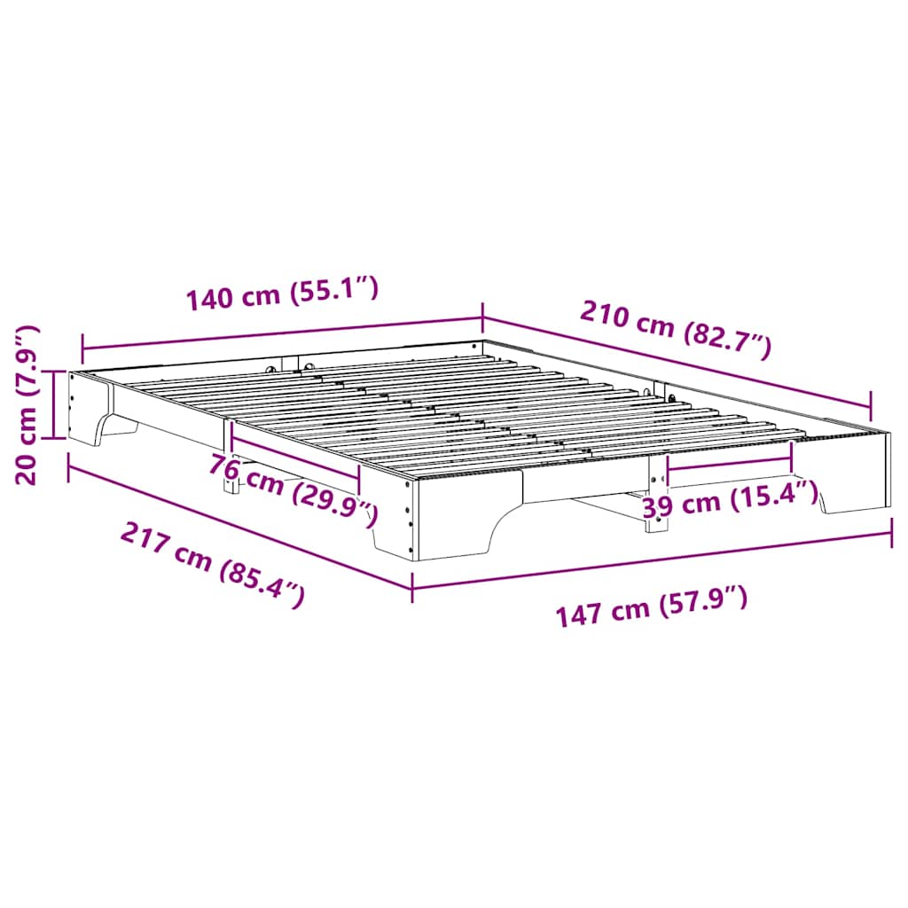 Struttura del letto Marrone 140 x 210 cm Pino massello | homemem39