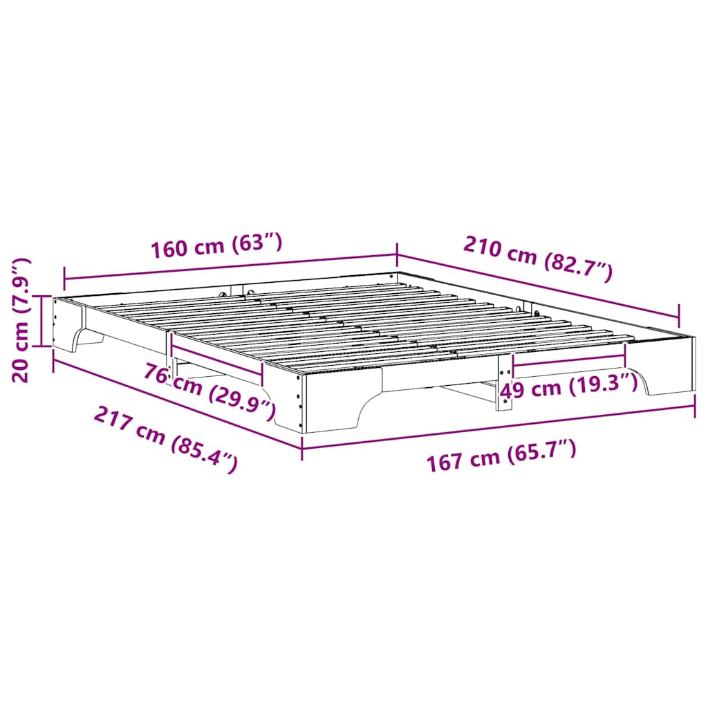 Struttura del letto Marrone 160 x 210 cm Pino massello | homemem39
