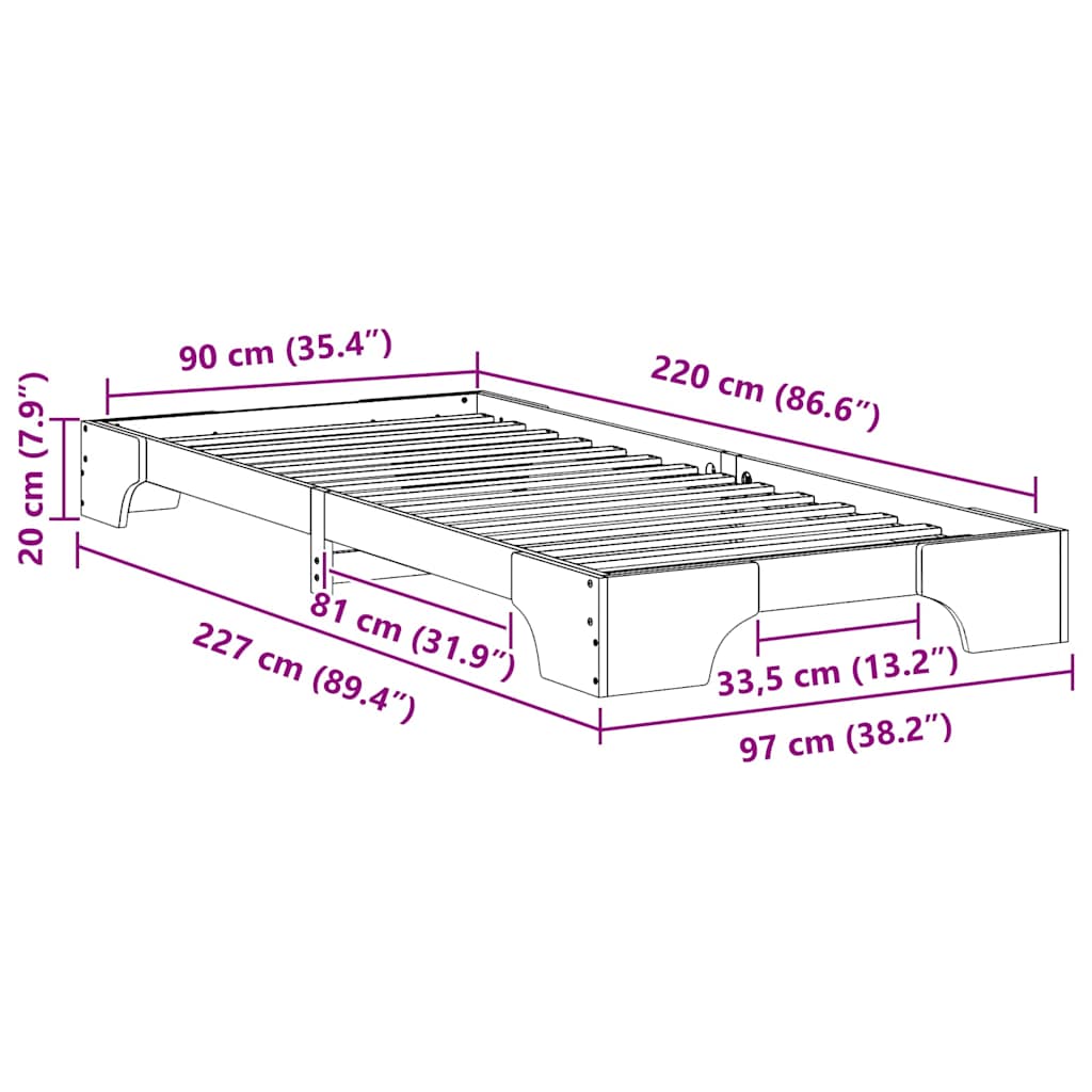 Struttura del letto Bianco 90 x 220 cm Pino massello | homemem39