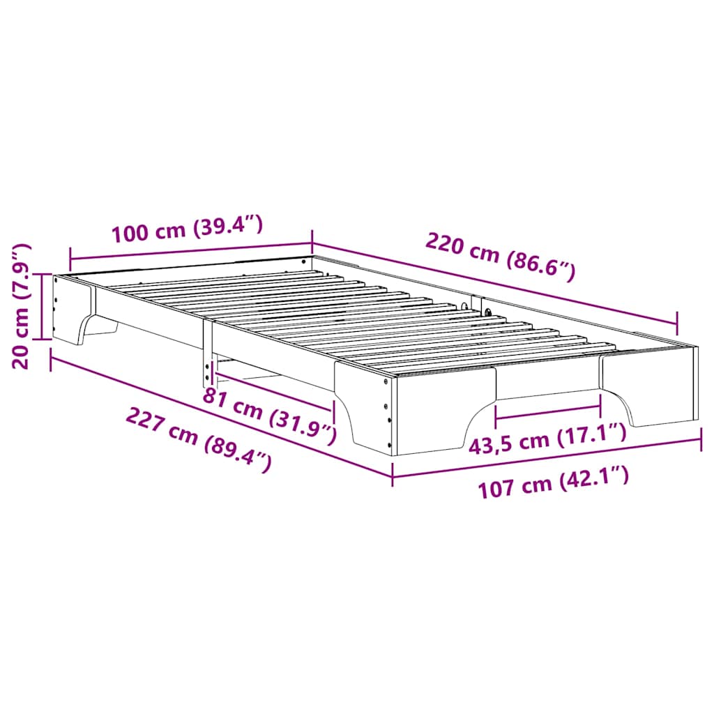 Struttura del letto Marrone 100 x 220 cm Pino massello | homemem39