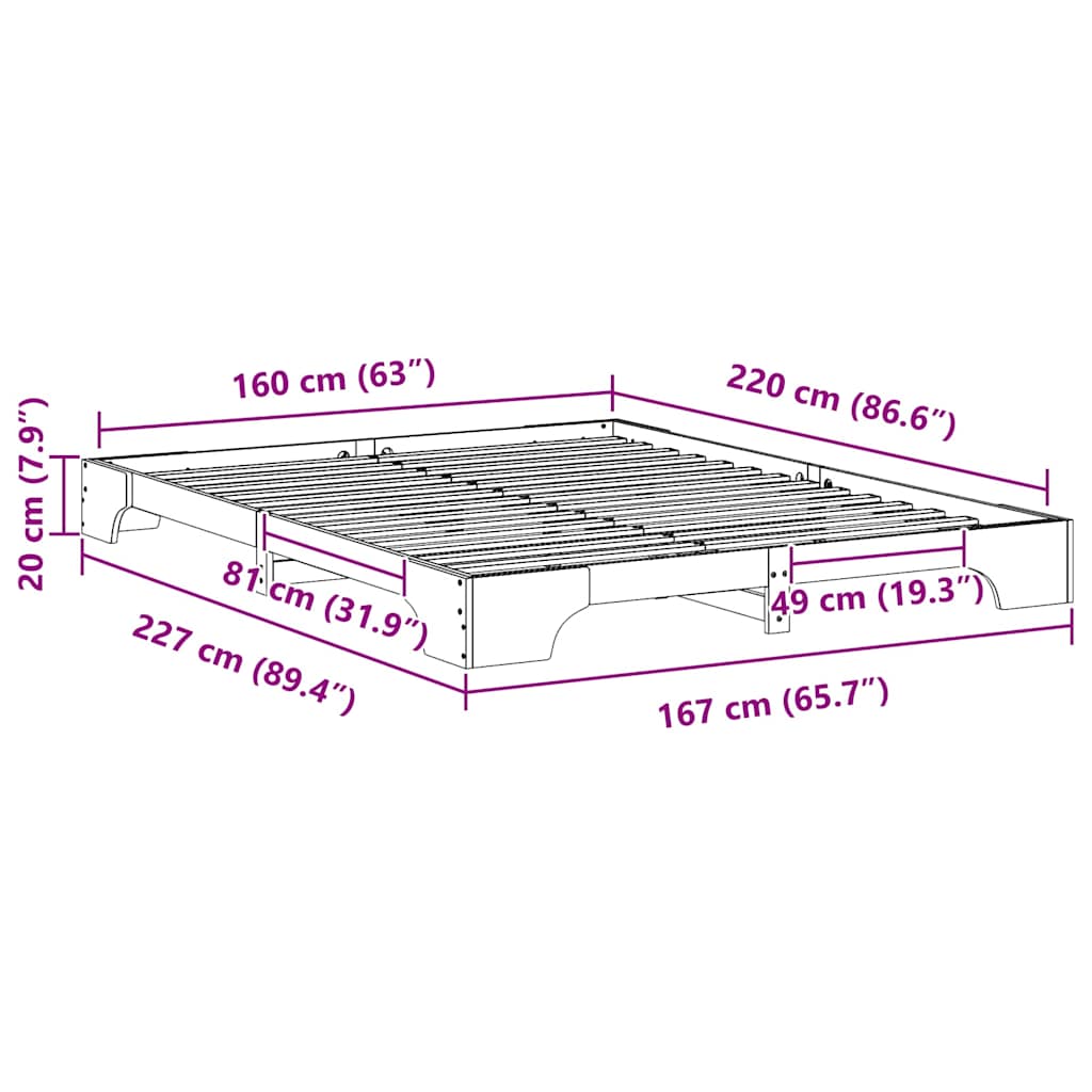 Struttura del letto Marrone 160 x 220 cm Pino massello | homemem39