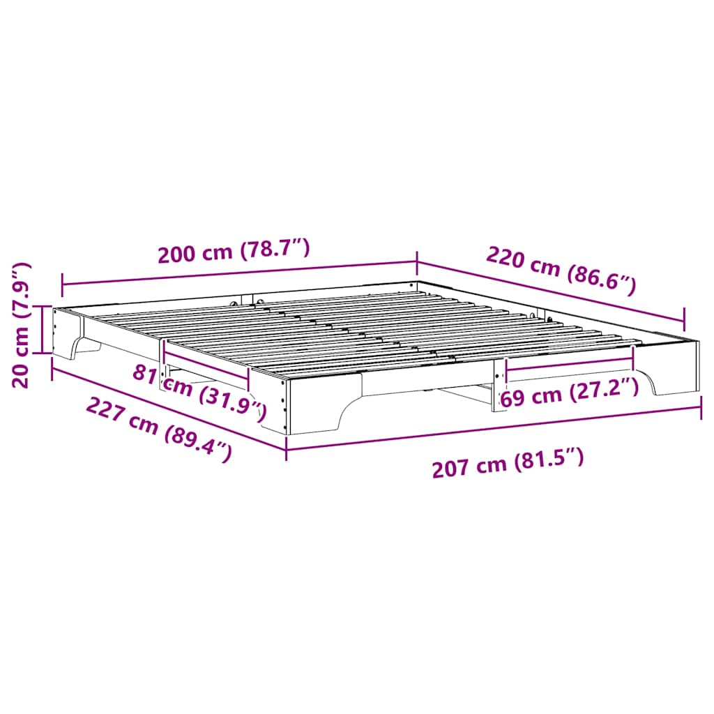 Struttura del letto Marrone 200 x 220 cm Pino massello | homemem39