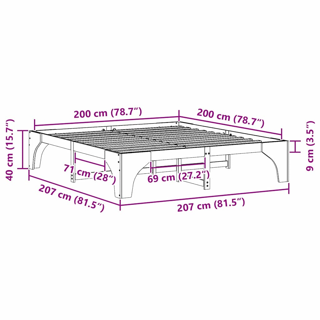 Struttura letto a terra con archiviazione Marrone 200 x 200 cm