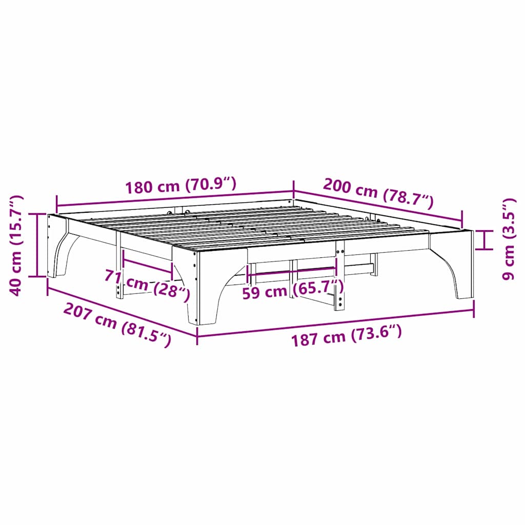 Struttura del letto Marrone 180 x 200 cm Pino massello | homemem39