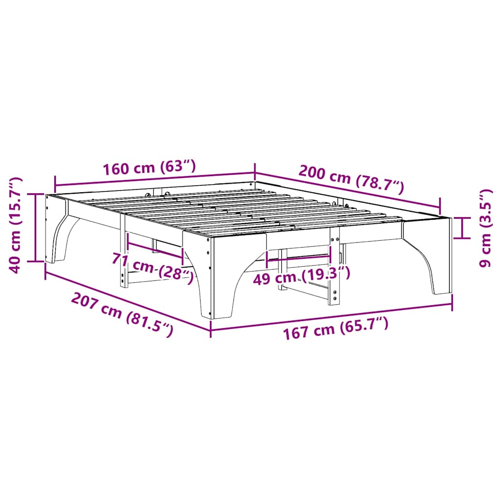 Struttura del letto Marrone 160 x 200 cm Pino massello