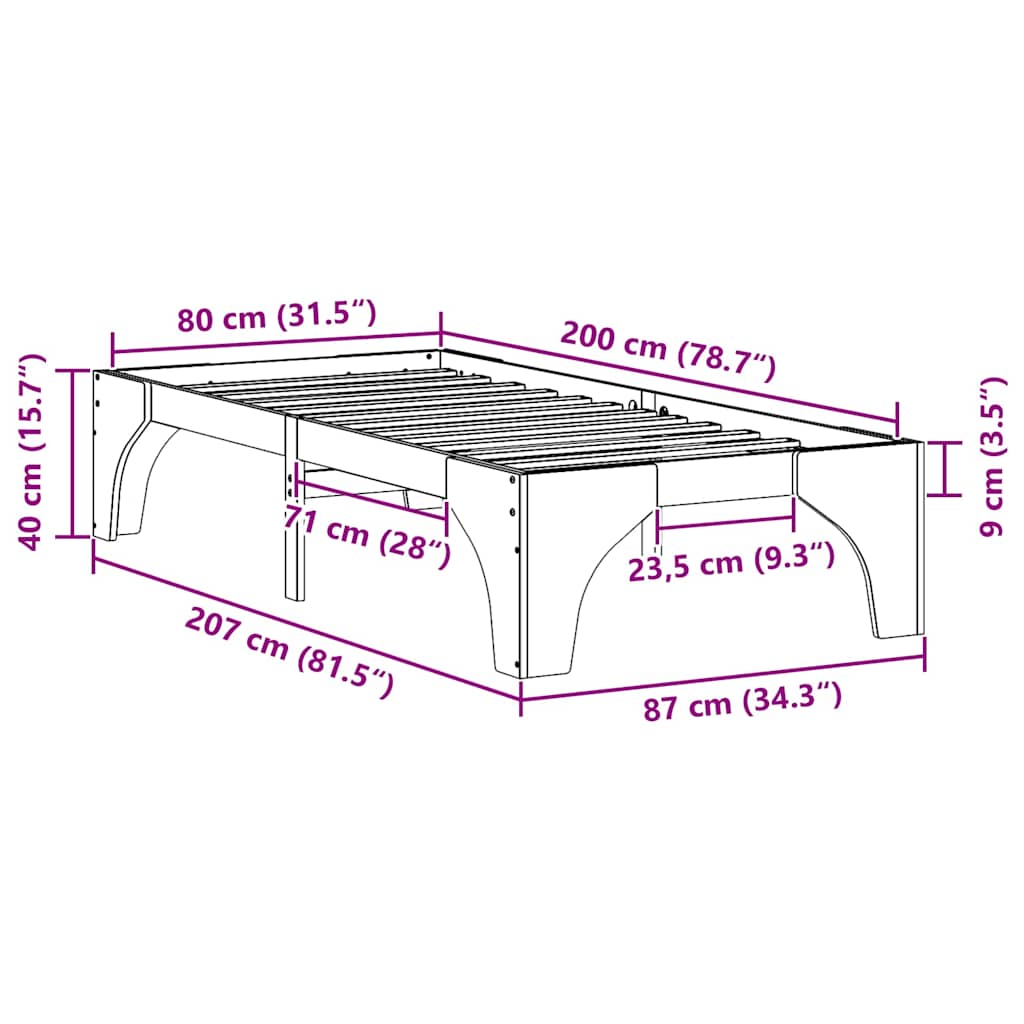 Struttura del letto Marrone 80 x 200 cm Pino massello | homemem39