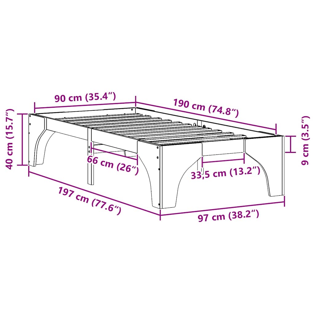 Struttura del letto Marrone 90 x 190 cm Pino massello | homemem39