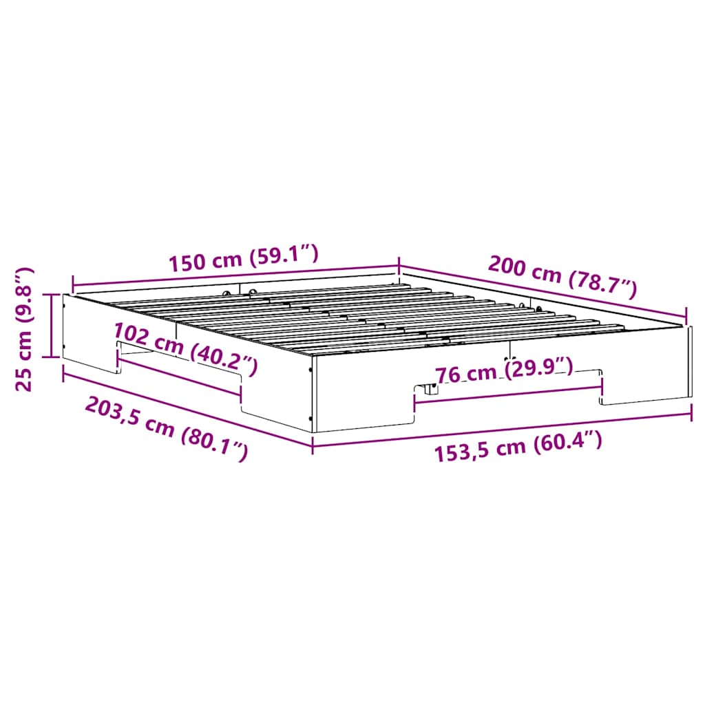 Struttura letto a terra con archiviazione Marrone 150 x 200 cm