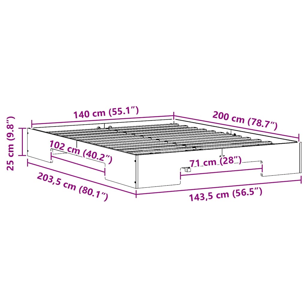 Struttura letto a terra con archiviazione Bianco 140 x 200 cm