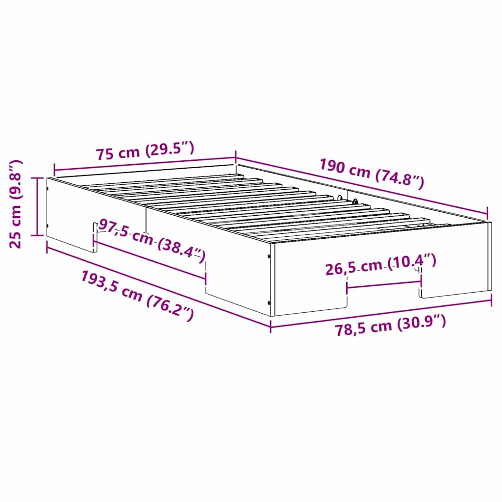 Struttura letto a terra con archiviazione Marrone 75 x 190 cm