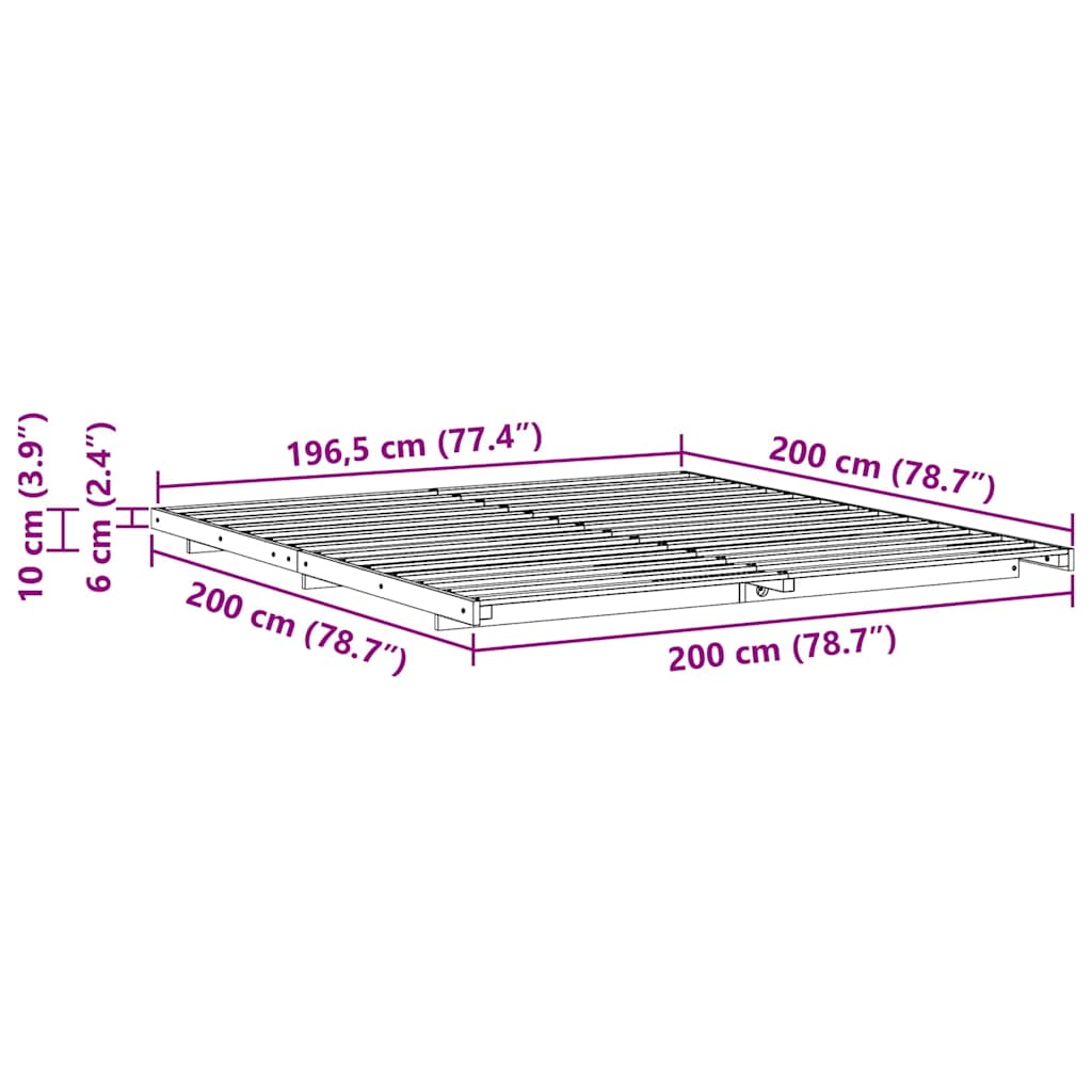 Struttura del letto Bianco 200 x 200 cm Pino massello | homemem39
