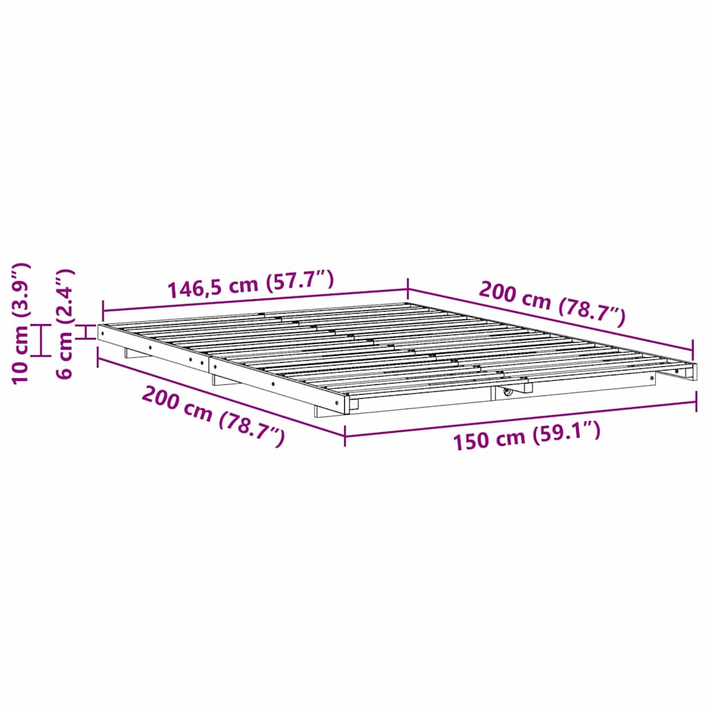 Struttura del letto Bianco 150 x 200 cm Pino massello | homemem39