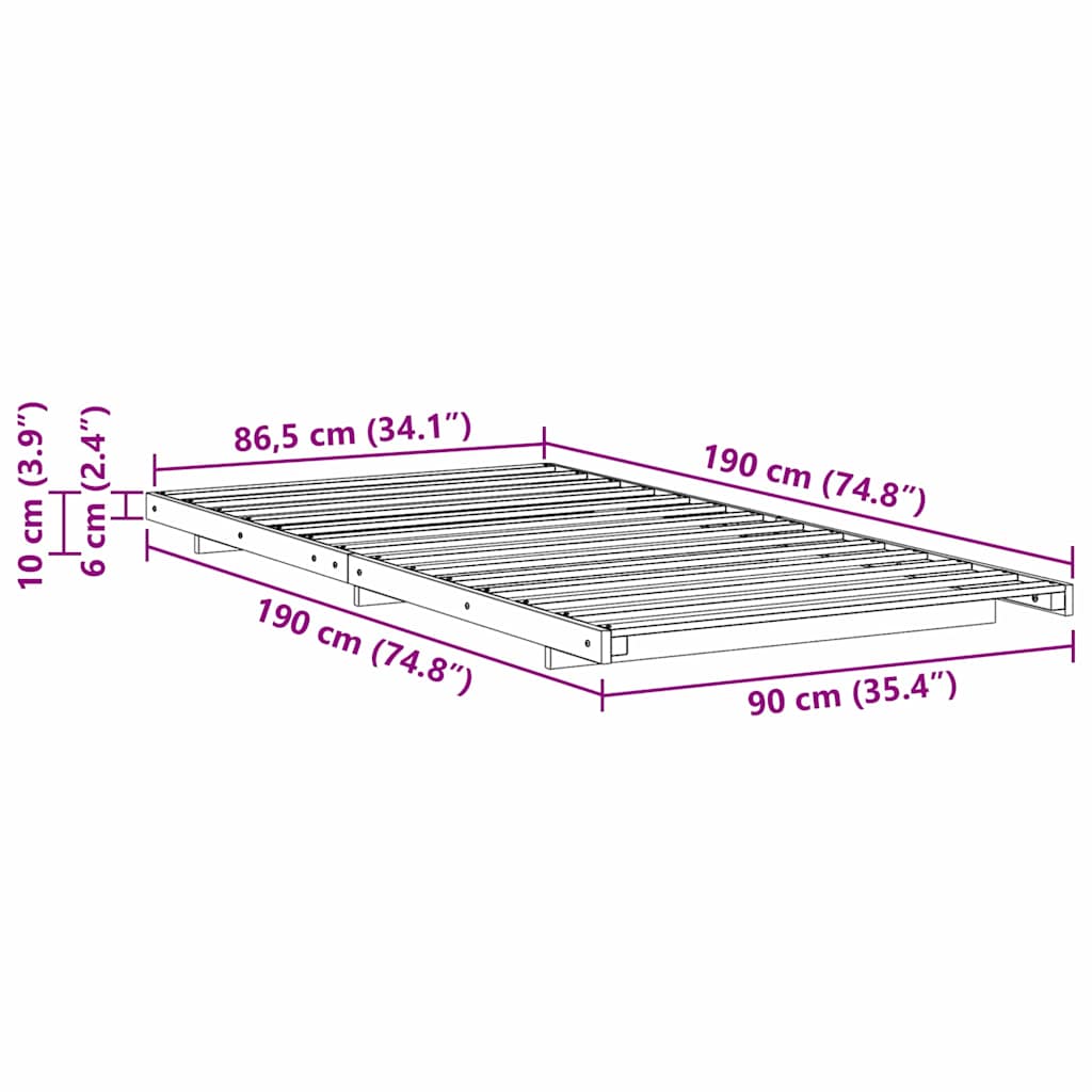 Struttura del letto Bianco 90 x 190 cm Pino massello | homemem39