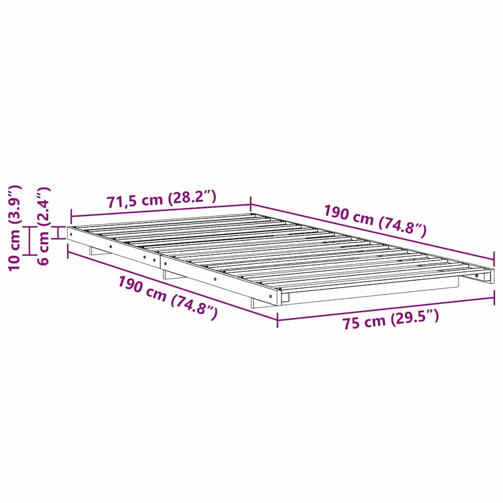 Struttura del letto Marrone cerato 75 x 190 cm Pino massello | homemem39