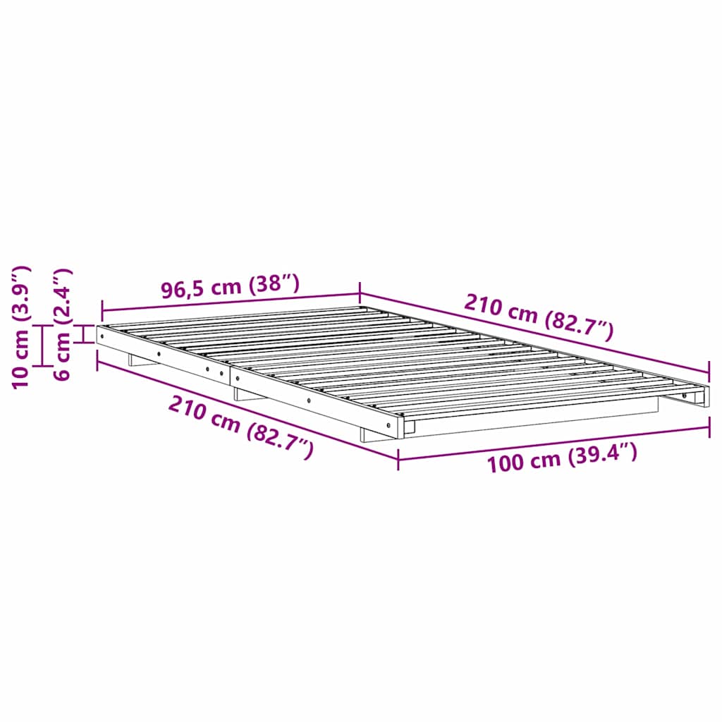 Struttura del letto Bianco 100 x 210 cm Pino massello | homemem39