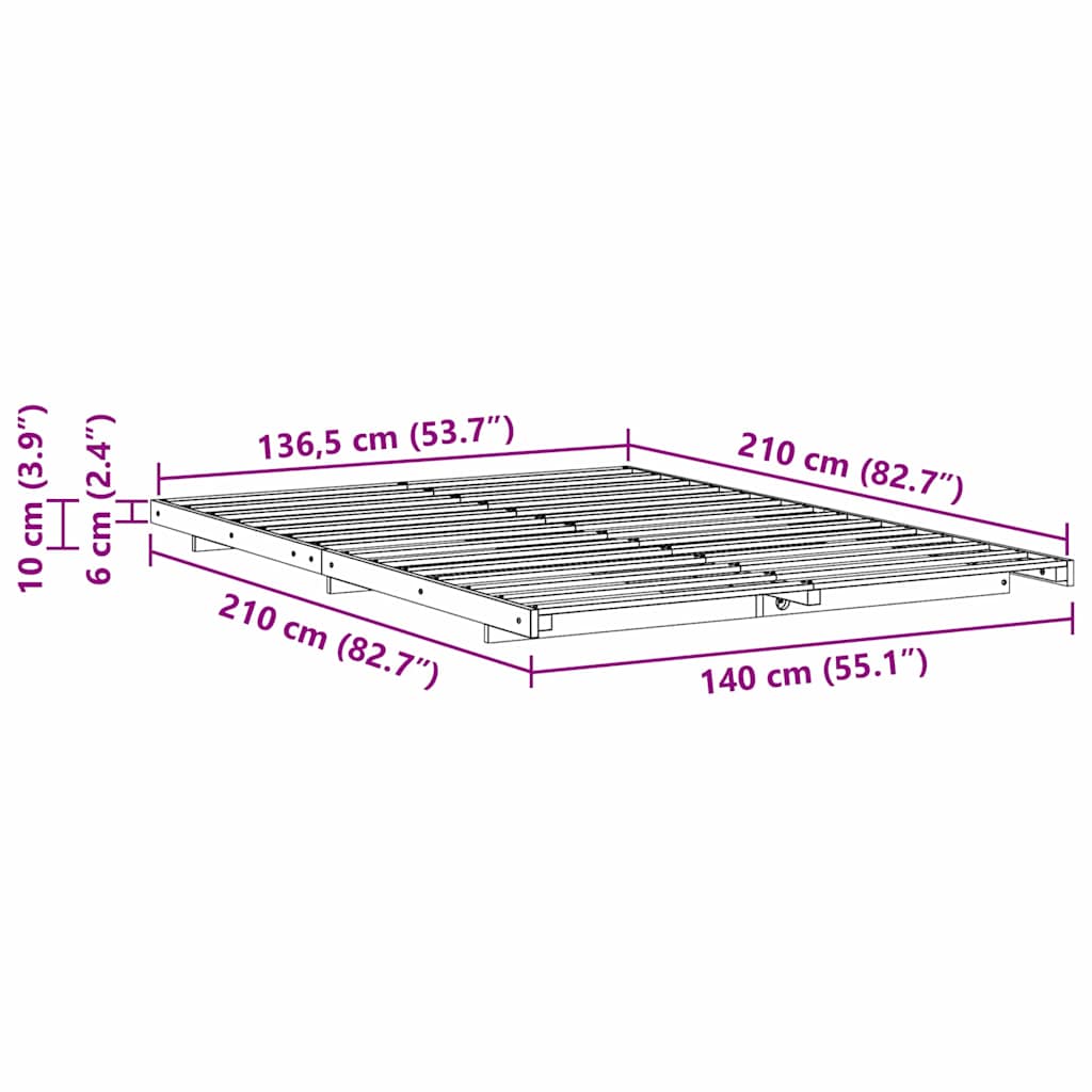 Struttura del letto Bianco 140 x 210 cm Pino massello | homemem39