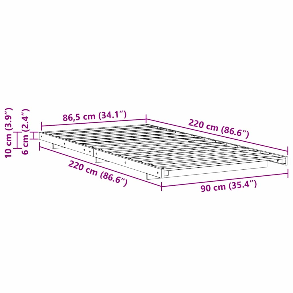 Struttura del letto Bianco 90 x 220 cm Pino massello | homemem39