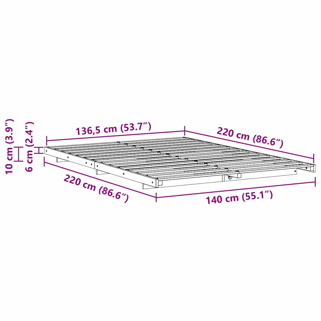 Struttura del letto Bianco 140 x 220 cm Pino massello | homemem39
