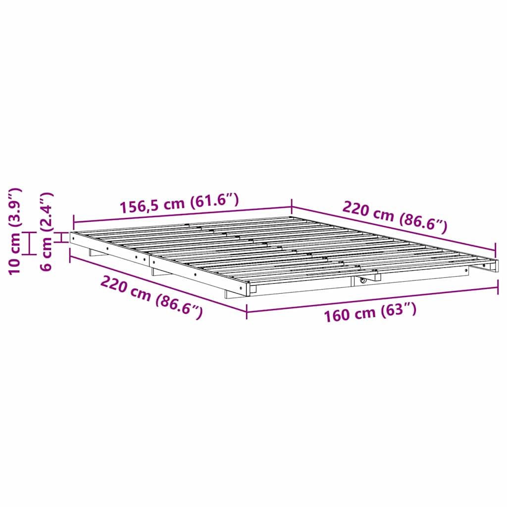 Struttura del letto Marrone 160 x 220 cm Pino massello | homemem39