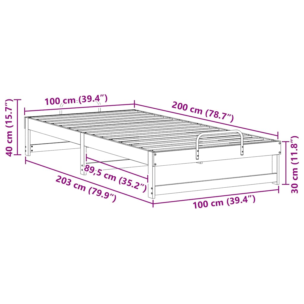 Struttura del letto Bianco 100 x 200 cm Pino massello