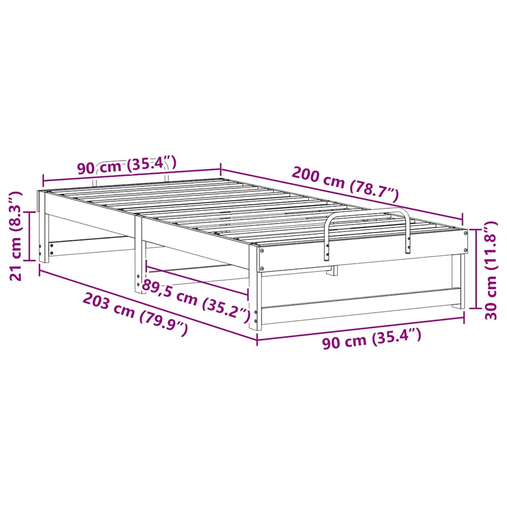 Struttura del letto Bianco 90 x 200 cm Pino massello