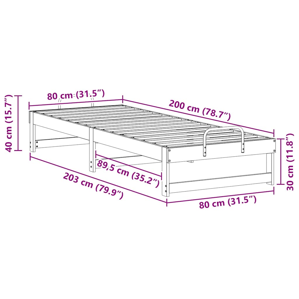 Struttura del letto Bianco 80 x 200 cm Pino massello