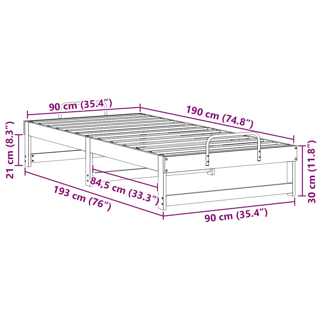 Struttura del letto Marrone 90 x 190 cm Pino massello