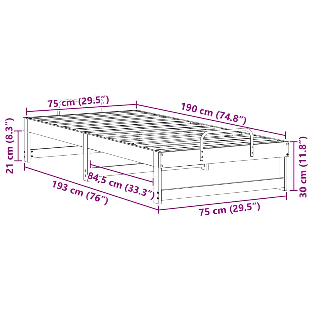 Struttura del letto Marrone 75 x 190 cm Pino massello