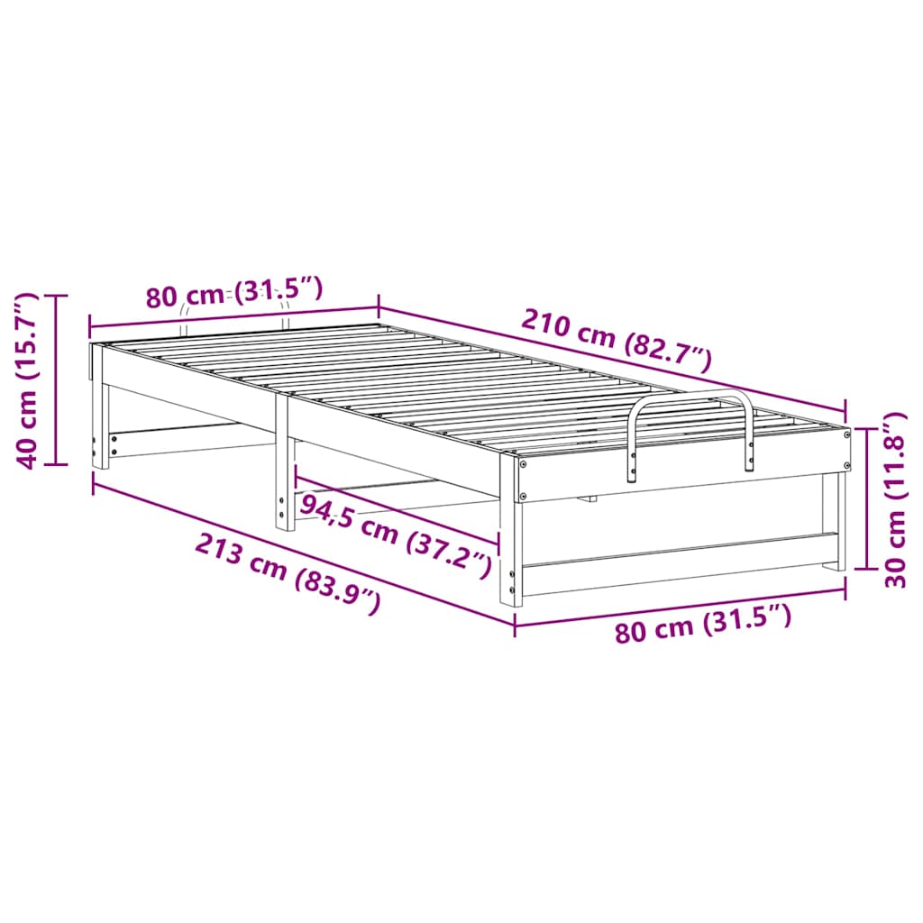 Struttura del letto Bianco 80 x 210 cm Pino massello