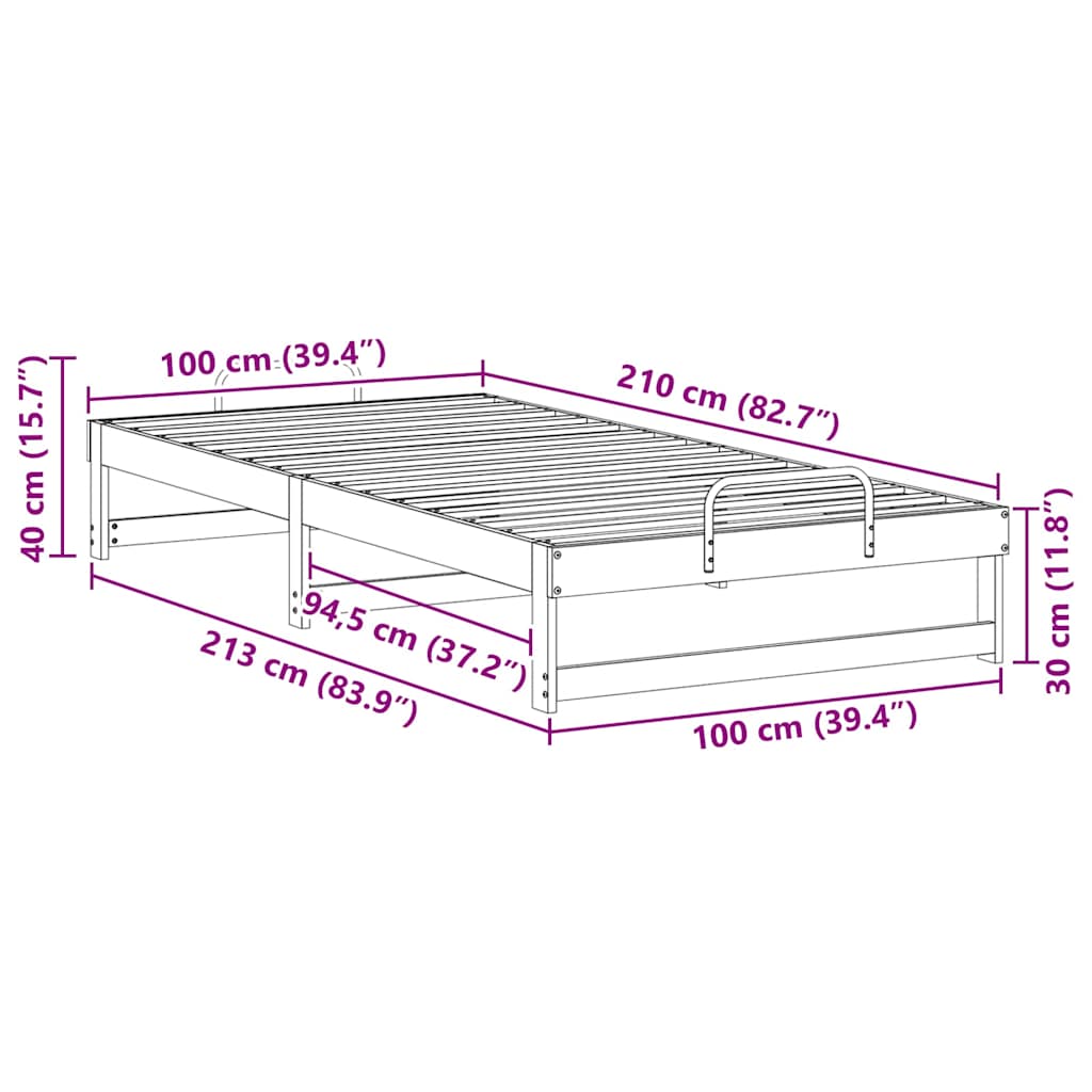 Struttura del letto Marrone 100 x 210 cm Pino massello | homemem39
