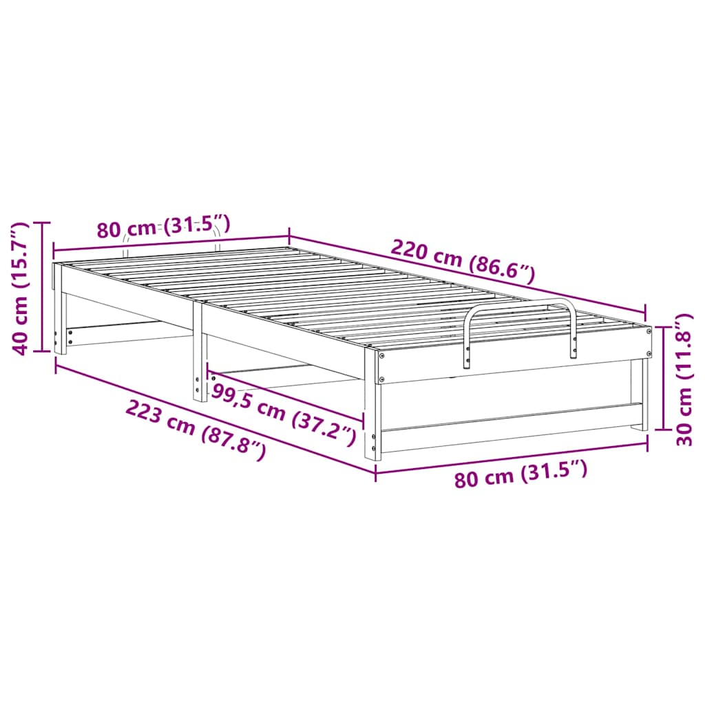 Struttura del letto Bianco 80 x 220 cm Pino massello | homemem39