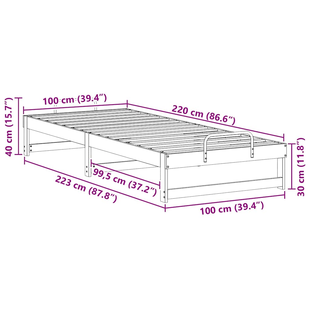 Struttura del letto Marrone 100 x 220 cm Pino massello | homemem39