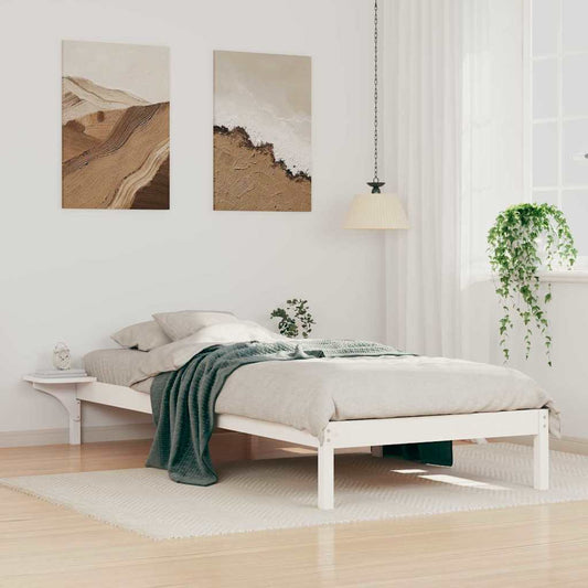 Letto con Tavolini Laterali Bianco 90 x 210 cm Pino massello