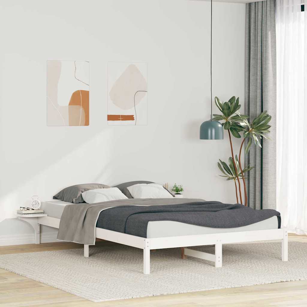 Letto con Tavolini Laterali Bianco 160 x 210 cm Pino massello