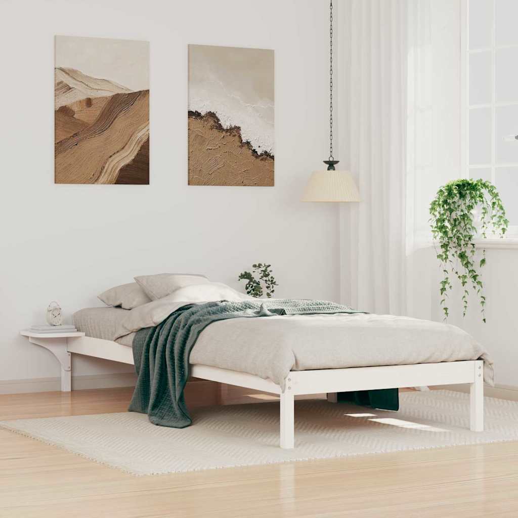 Letto con Tavolini Laterali Bianco 80 x 220 cm Pino massello