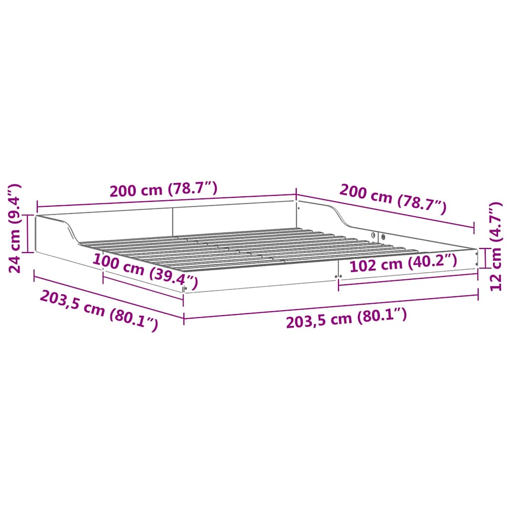 Struttura del letto Marrone 200 x 200 cm Pino massello | homemem39